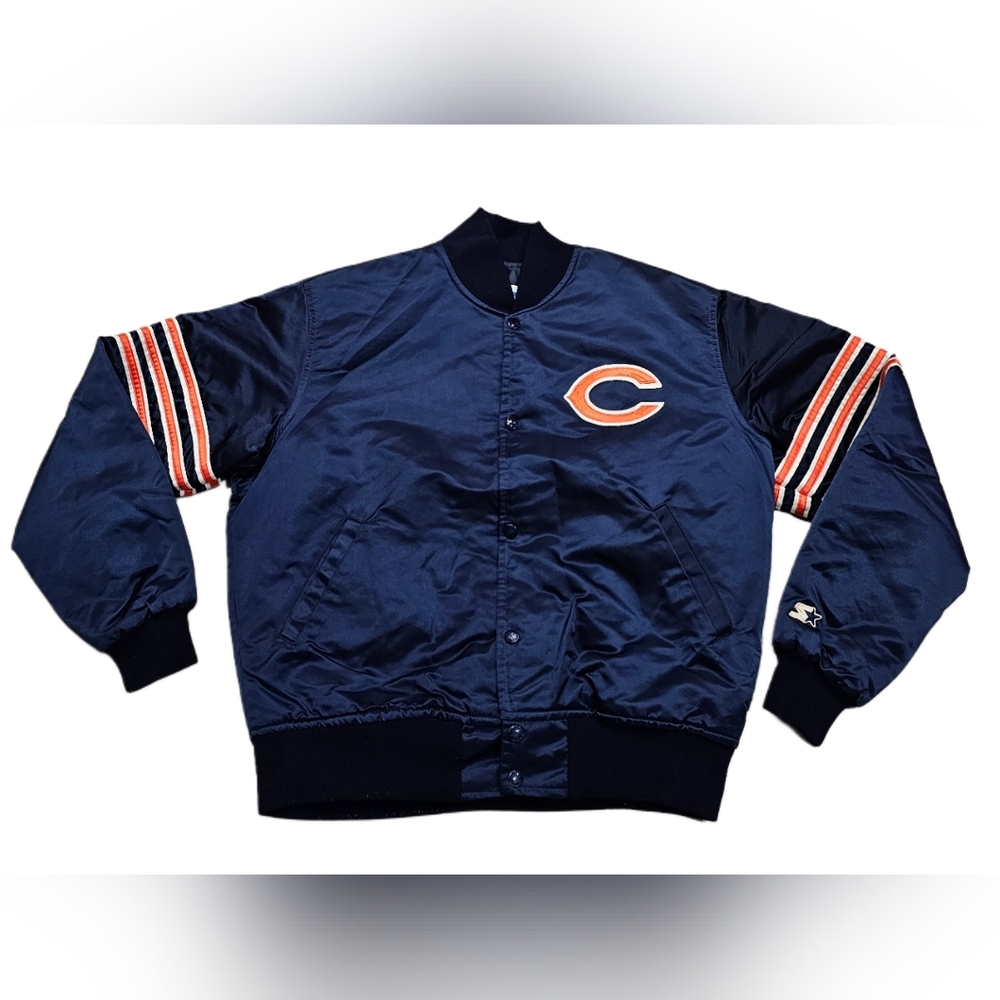 Vtg 90’s Chicago Bears Football Satin Starter Snap Varsity Jacket Quilted Medium